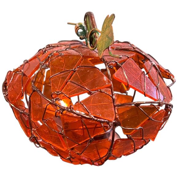 Handcrafted Stained Glass Pumpkin Candle Holder Fall Autumn Decor Art - Picture 5 of 11